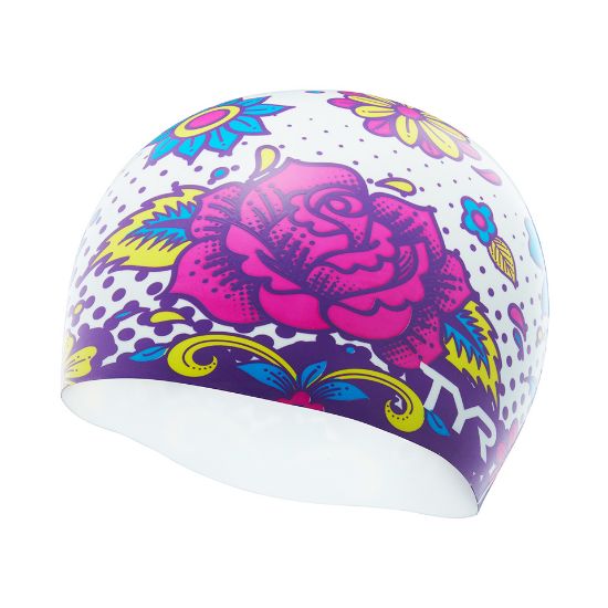 Ảnh của NÓN BƠI HỌA TIẾT TYR FLOWER POWER SILICONE ADULT SWIM CAP